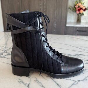 NEW ALEXANDRE BIRMAN Clarita Quilted Suede And Leather Combat Boots - Size 8